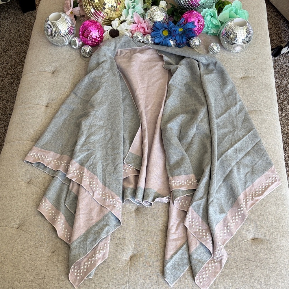 Heather Gray and Blush Stud-Trim Draped Wrap
